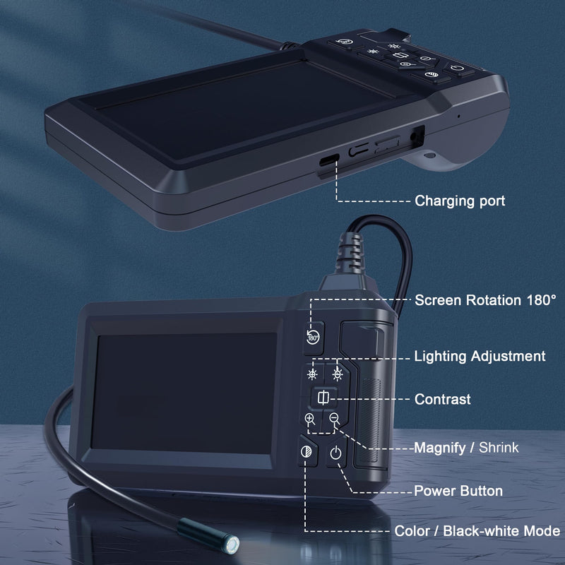 [Australia - AusPower] - 16.2 Feet Inspection Endoscope Camera with Light, 1080P HD Borescope Camera with Light, 4.3" IPS Screen, IP67 Waterproof Sewer Borescope, 16.2Ft Semi-Rigid Cord Drain Pipe Endoscope Cool Gadgets Tool 