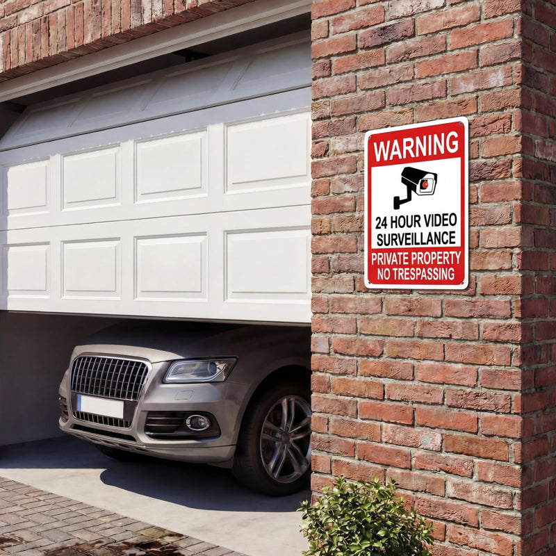 Kenning 8 Pack Private Property No Trespassing Sign 24 Hour Video Surveillance 14 x 10 Inches Reflective Aluminum Security Camera Plate Trespassers Will Be Shot Warning Signs for Home Safety