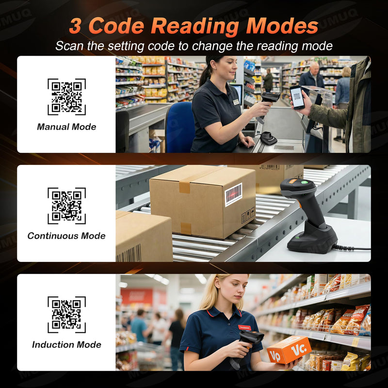Wireless Barcode Scanner, 2D 1D Bluetooth Scanner Handheld Bar Code Reader for Tablet iPhone iPad Android iOS PC POS with Charging Dock