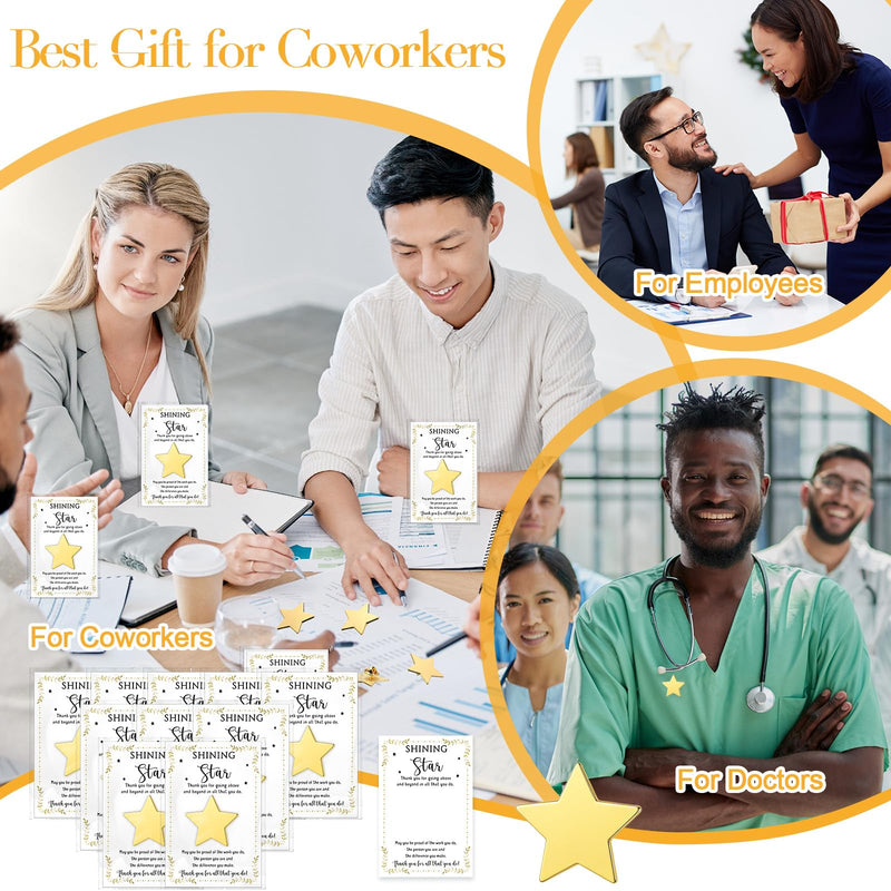 Golden Star Pins Gift Badge Lapel Pins with Inspirational Greeting Cards and Bag Thank You Gifts for Nurse Teacher Employee Team Volunteer 40