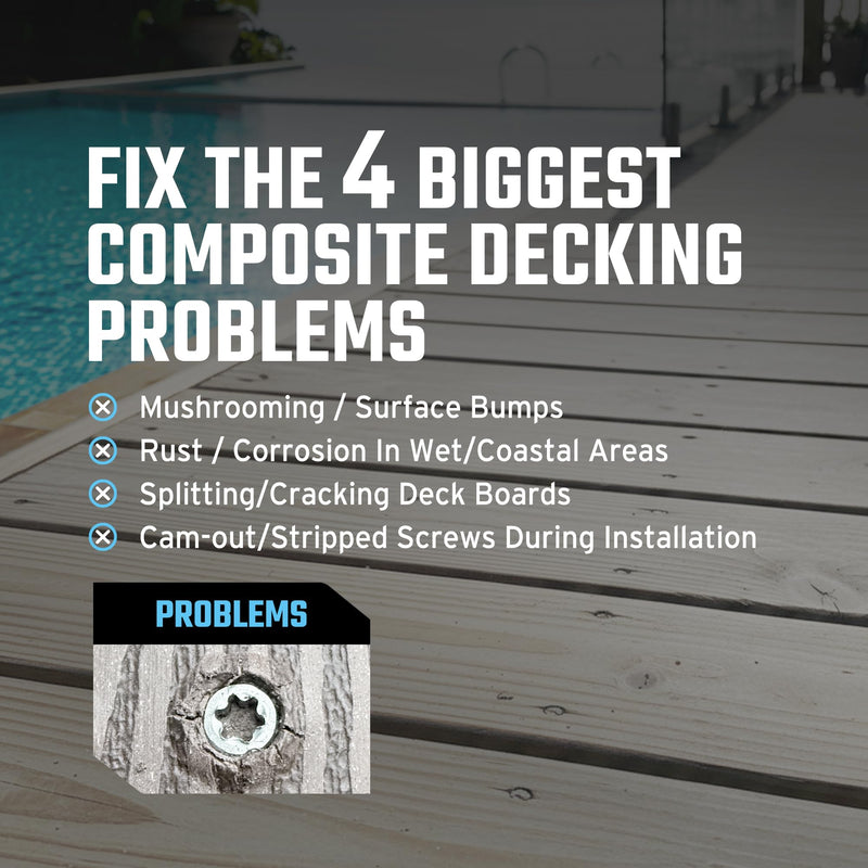 Composite Deck Screws, 316 Stainless Steel, #10 x 2-1/2", 100PCS - for PVC & Composite Decking, Flush Finish Cap Head, Reverse Thread, T20 Star Drive, Bit Included, Natural #10 x 2-1/2" 100