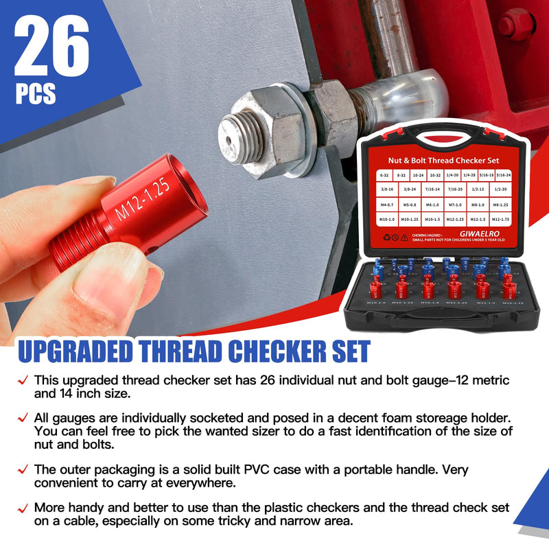 [Australia - AusPower] - Nut and Bolt Thread Checker - 26 PCS Nut and Bolt Gauges Individually Housed in Case (14 Inch & 12 Metric) Specially Suitable for Size Check on Tricky and Narrow Area 26 Gauges - 14 Inch & 12 Metric 