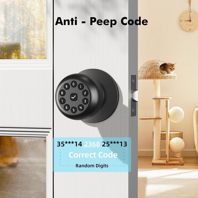 Smart Door Knob with Lock,Keyless Entry Door Lock for Front Door, Keypad Smart Door Locks,Auto Lock,Easy to Install,Great for Bedroom,Home,Office,Hotel,Garage (Black, No App) Black