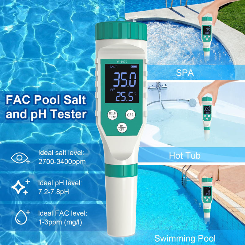[Australia - AusPower] - Chlorine Tester for Pool, Pool Salt Tester and pHTester, 7 in 1 FAC Digital Salinity Tester for Saltwater Aquarium Sodium Chloride Swimming Pools Hot Tubs Spas 7 in 1 Chlorine Tester 