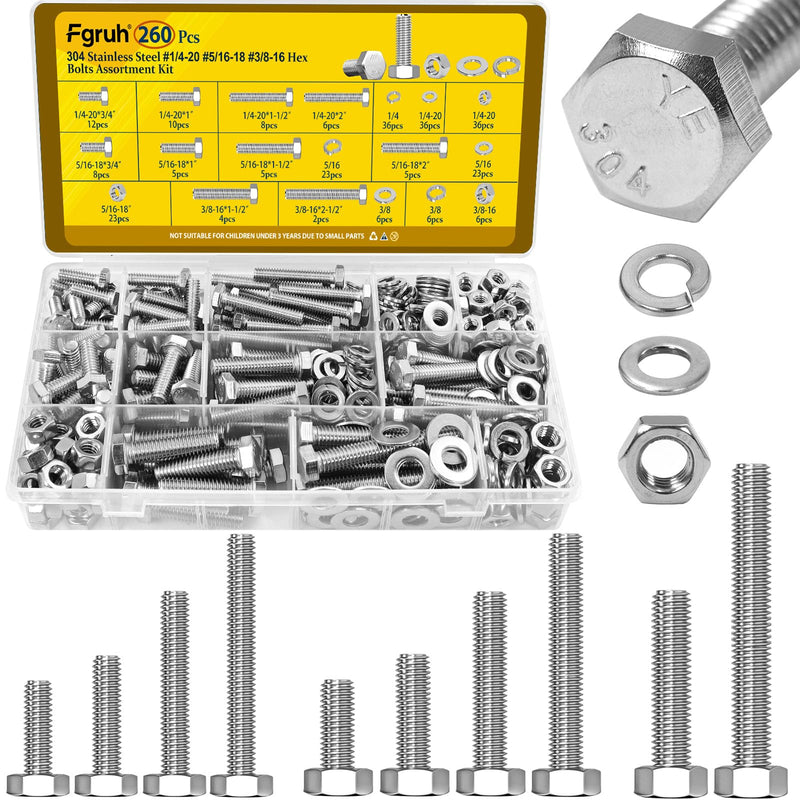 [Australia - AusPower] - 260PCS SAE 1/4-20, 5/16-18, 3/8-16 Hex Bolts Assortment Kit & 225PCS Metric M4 M5 M6 Machine Screws Assortment Kit Silver 