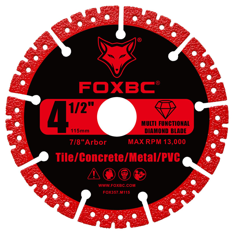 FOXBC 4-1/2 inch Diamond Multi-Purpose Saw Blades for Angle Grinder, Heavy Duty Cut-Off Disc for Metal, Plastic, Porcelain, Ceramic, Marble, Stone - 3 Pack