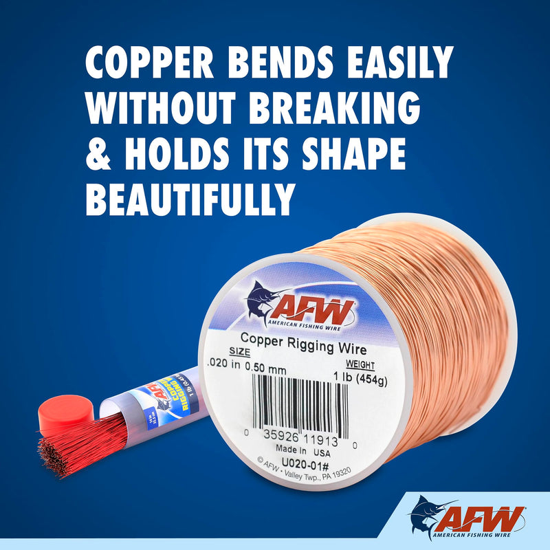 AFW Copper Rigging Wire – Soft Copper Fishing Wire for Rigging Live & Artificial Baits – 0.020"/0.028" Diameter – Pre-Cut or Spool Options – Ideal for Toothy Fish & Saltwater Rigs 0.020 inch 14 Inches, 1 Lb Tube