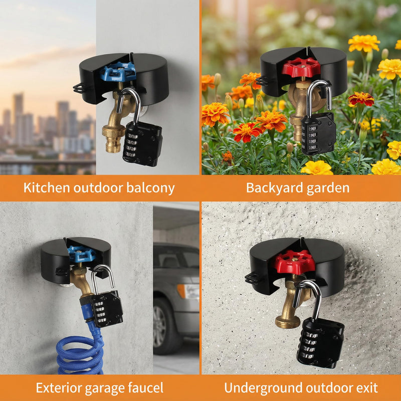 Gate Valve Locking Device (Password Lock) Metal Black, no Installation Required, Can Prevent Water Theft and Unauthorized Use - External Hose Lock Faucet ﻿ Dark Black