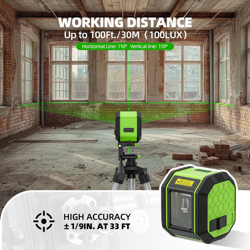 [Australia - AusPower] - Laser Level, HUEPAR Self leveling Green Cross Line Laser Level 100Ft Accurate Level Laser Tool for DIY Construction & Decoration Indoor Projects, Built-in Li-ion Battery for Longer Working Time FC011G 