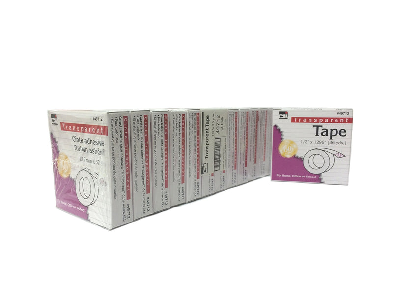 Charles Leonard Transparent Tape, 1/2 Inch Wide x 36 Yards Long, 1 Inch Core, 12 Rolls (49712) 1/2 Inch x 36 Yards, 12 Rolls