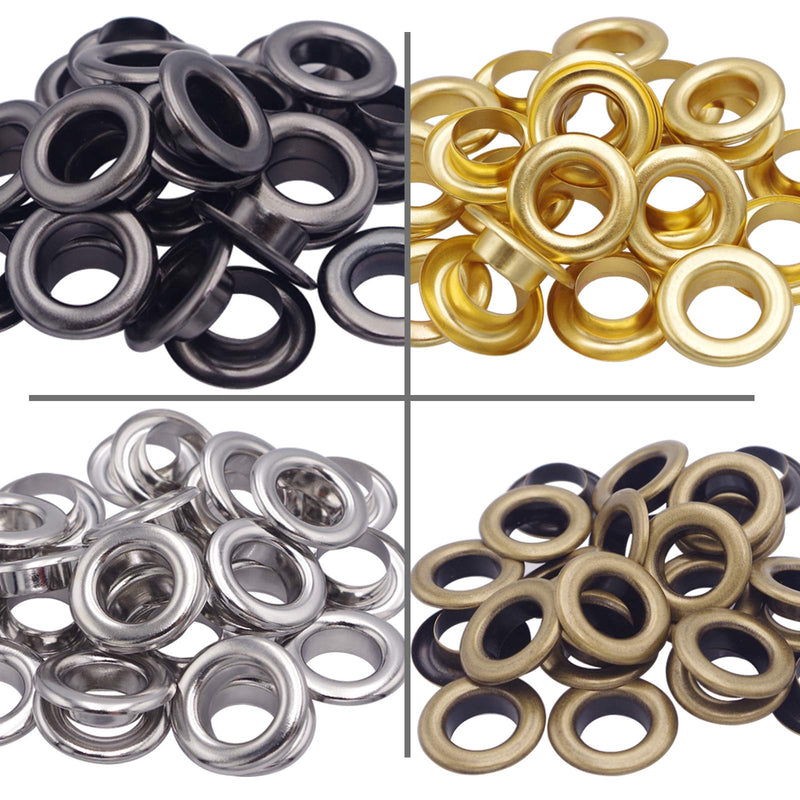 Wolfride 100 Sets Brass Grommet kit 10mm 3/8" Inside Diameter Canvas Fabric Grommet Kit Tarp Eyelet kit (4 Colors)