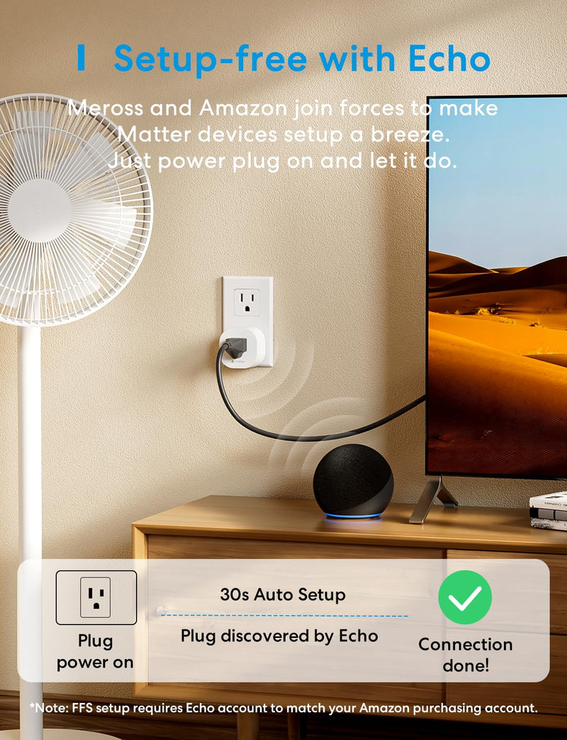 meross Matter Smart Plug Mini, FFS Easy Setup, 100% Privacy Smart Outlet, Compact Size, Support Apple Home, Alexa, Google Home with Schedule and Timer, App and Voice Control, 2.4G Wi-Fi Only (4 Pack) 4