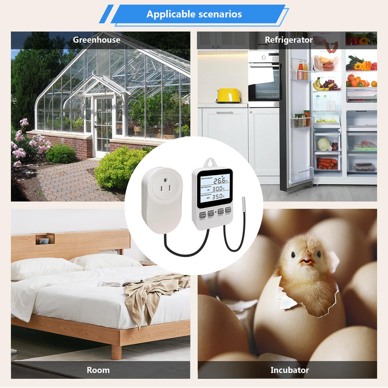 [Australia - AusPower] - Temperature Controller Heating Cooling Mode Digital Thermostat 120V 15A Plug in Thermostat Controlled Outlet for Reptile Greenhouses Seedling Mat Incubation Terrarium 