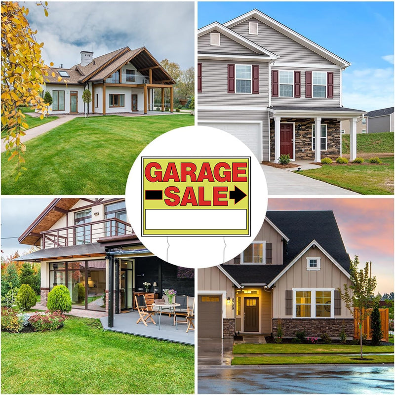 Double-Sided Garage Sale Signs & Directional Arrow Signs -9Pack Sets with Metal Stakes - Waterproof Reusable Yard Signs for Outdoor Sales Events