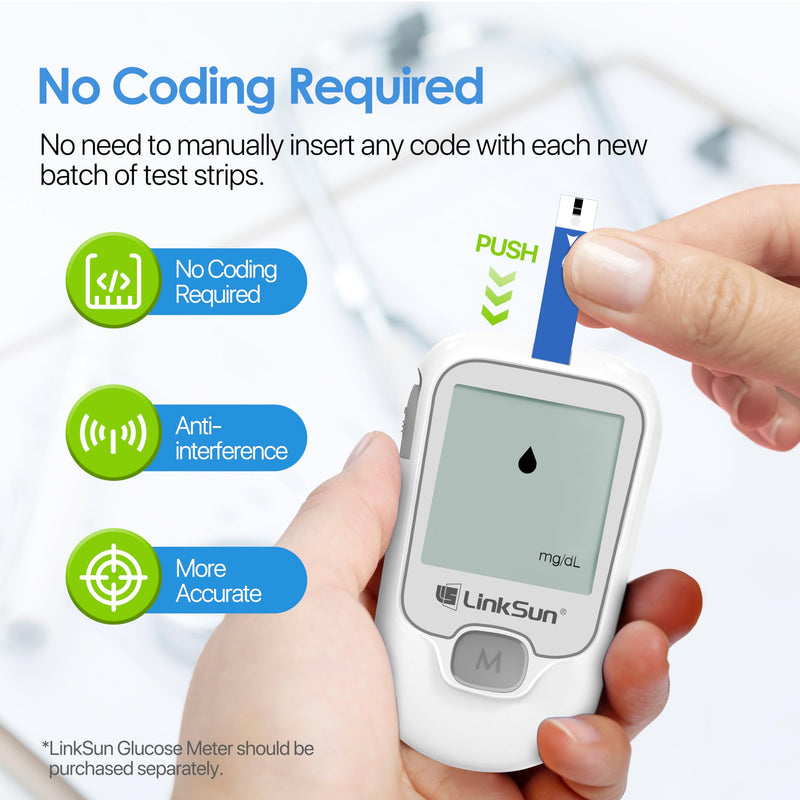 LinkSun Diabetic Blood Test Strips*100, Used for G-425-1,G-425-2V, G-425-3, G-427B Blood Glucose Monitor Only, 0.7μl Blood Sample, Accurate Measurement, Results in 5 Seconds, 2 Bottles of 50 Pc 100 Strips No Lancets