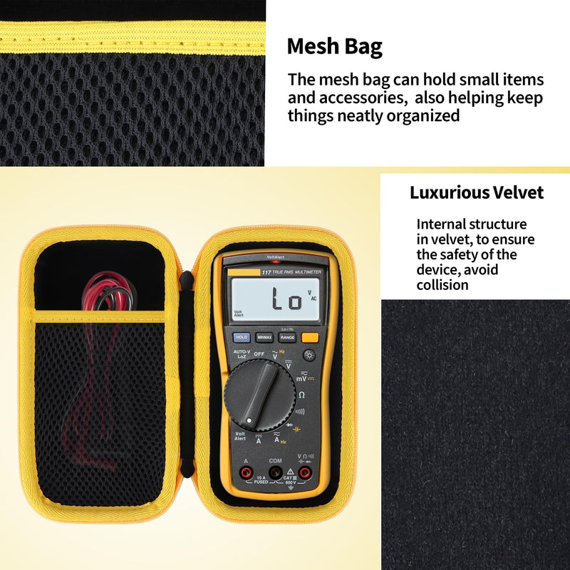 [Australia - AusPower] - Storage Case Compatible with Fluke 117/116 / 115/114 / 113 Digital Electrician Utility Multimeter 