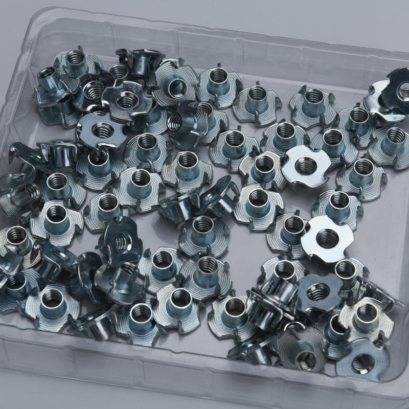 [Australia - AusPower] - 1/4"-20 T-Nuts (100 Pack), T-Nut 4 Pronged Tee Nut Zinc Plated Steel, Durable Threaded Insert Tee Nut for Wood, Rock Climbing Holds, Cabinetry,Furniture (1/4) 1/4 