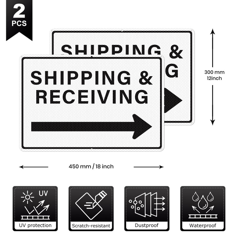 2 Pack Shipping and Receiving Sign with Right Arrow 12" x 18" Reflective Aluminum Metal Signs Rust-Free for Warehouses Factories Loading Docks and Business Use White-Right Arrow