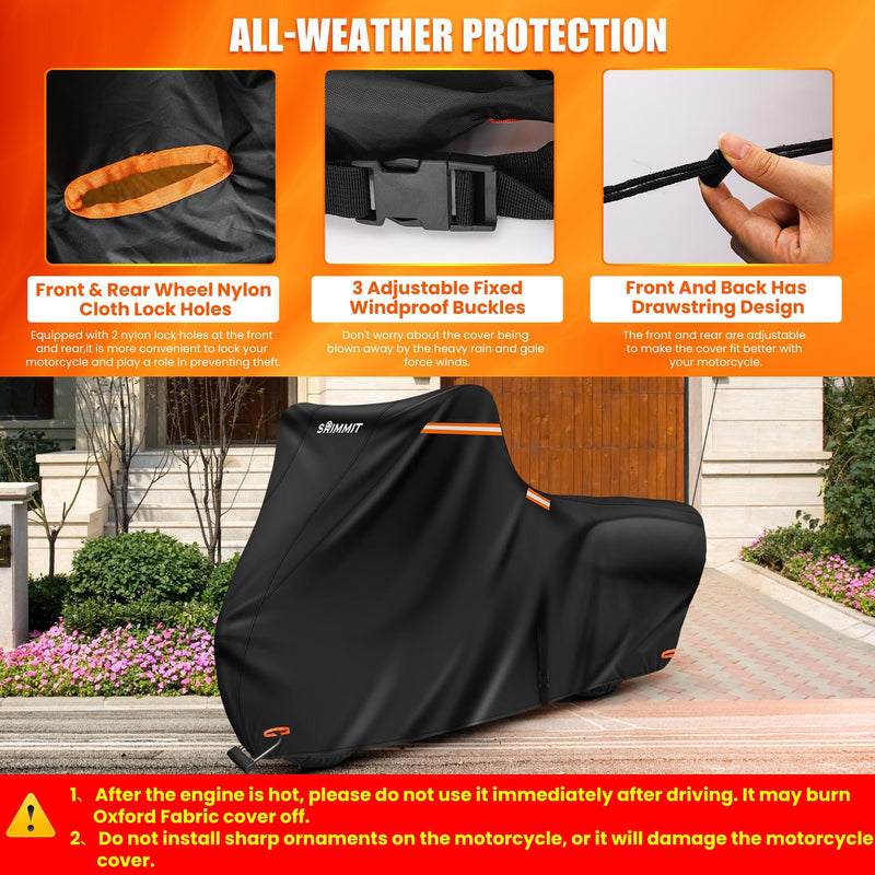 Motorcycle Cover Heavy Duty, 420D Motorcycle Cover Waterproof Outdoor with Nano Coating, 5 Reflective Strips and Air Vents, Dirtbike Cover (Black 3XL) 3XL(109"x44"x56") Black