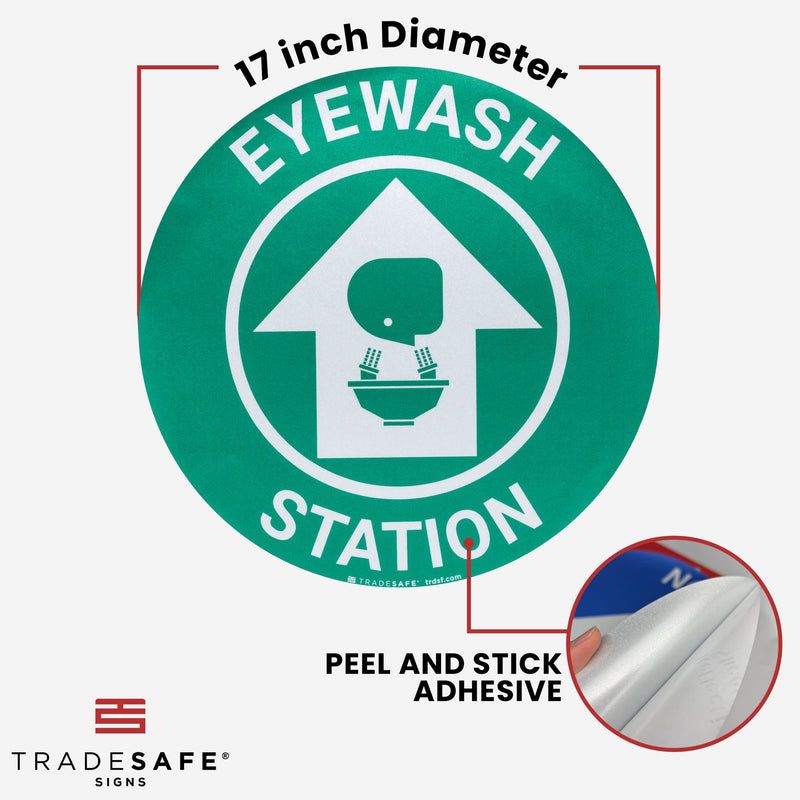 [Australia - AusPower] - TRADESAFE Eye Wash Station Anti-Slip Floor Sticker - Emergency Eyewash Station Sign, Peel and Stick Adhesive Vinyl Sign, ANSI-Compliant, 17” Diameter Round Sticker 