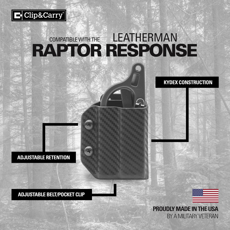 Clip & Carry Kydex Multitool Sheath for LEATHERMAN Raptor Response Trauma Shears - Made in USA (Multi-Tool not Included) EDC Multi Tool Sheath Holder Holster Cover Black