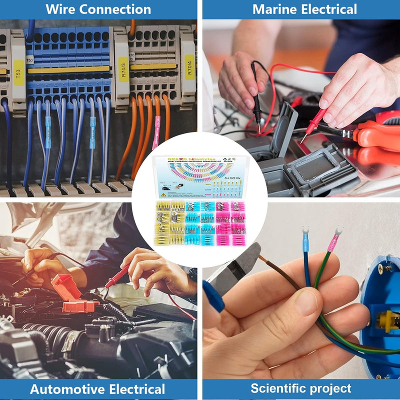 QX&XD 540PCS Heat Shrink Wire Connectors Kit, Waterproof Marine Grade Crimp Connectors, Tinned Copper Electrical Terminals, Butt Ring Fork Spade Hook, 22-10 AWG, 3 Colors
