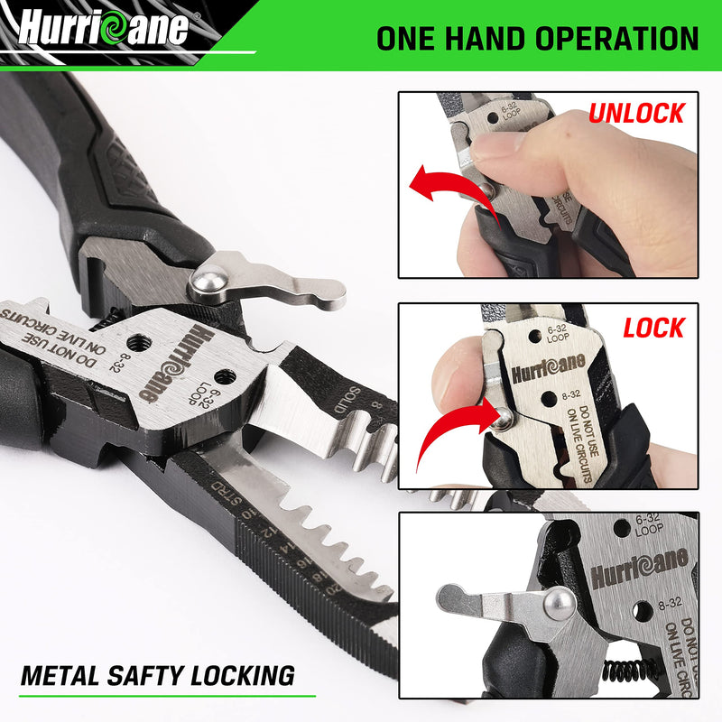 [Australia - AusPower] - HURRICANE 6-in-1 Wire Stripper Tool, Wire Strippers, Crimping Tool, Wire Cutter Stripping Tool, Multifunctional Electrical Pliers for Cable Stripper, Wire Crimper(8-18 AWG Solid, 10-20 AWG Stranded) VX-8WYW-MRM3 