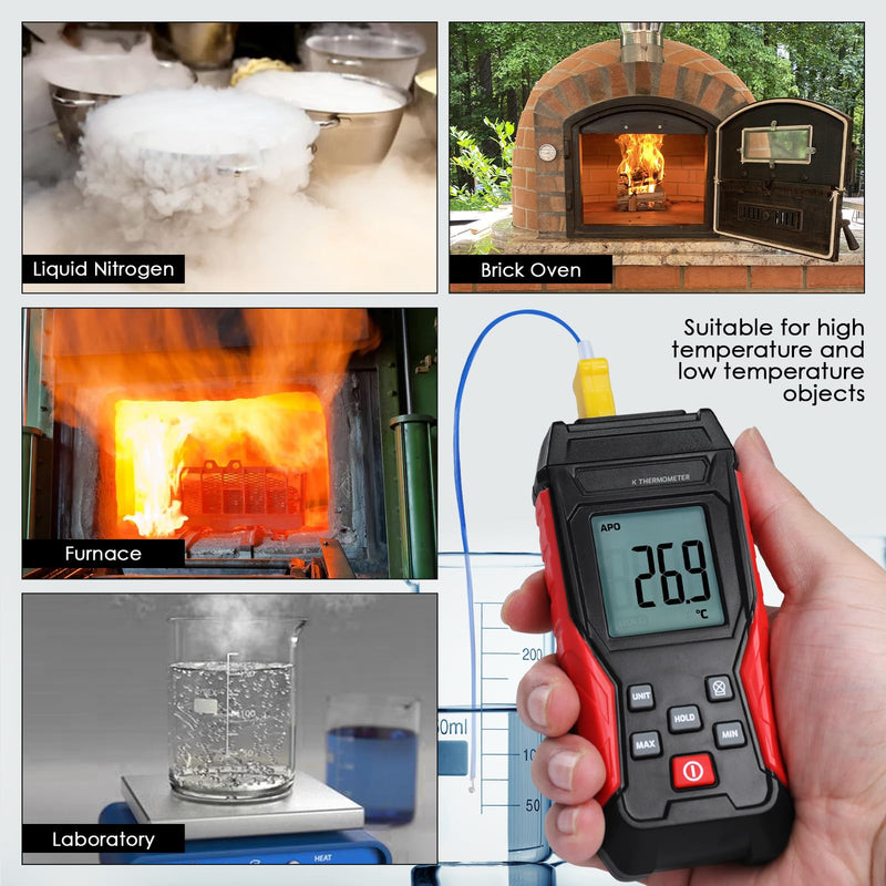 [Australia - AusPower] - Thermocouple Thermometer Digital K Type Thermometer, Single Channel Thermocouple Tester(-328~2501℉) with 1 Temperature Clamp and 1 Wired Thermocouple Probes LCD Display Temperature Tester for K Type 