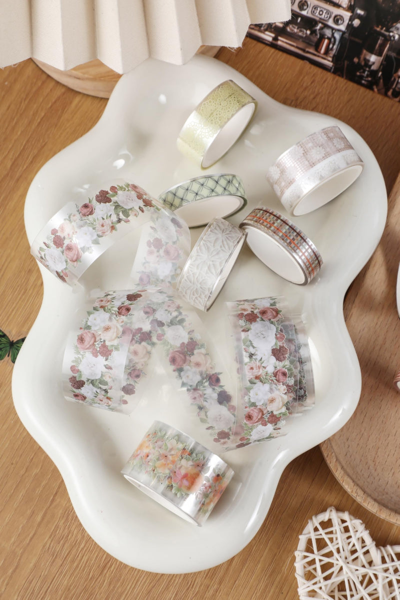 10 Rolls Lace Patterns PET Tapes Floral Arts Decorative Tape Set Adhesive Transparent Masking Tapes for DIY Craft, Kids, Scrapbook, DIY, Gift Wrapping, Journal (Style Two) Style Two