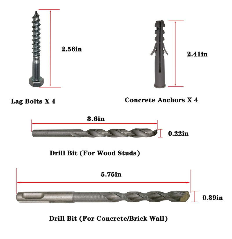 [Australia - AusPower] - Lag Bolt Kit for Mounting TV Bracket Into Wood or Concrete Wall, Heavy Duty Bolts, Anchors and 2 Drill Bits 