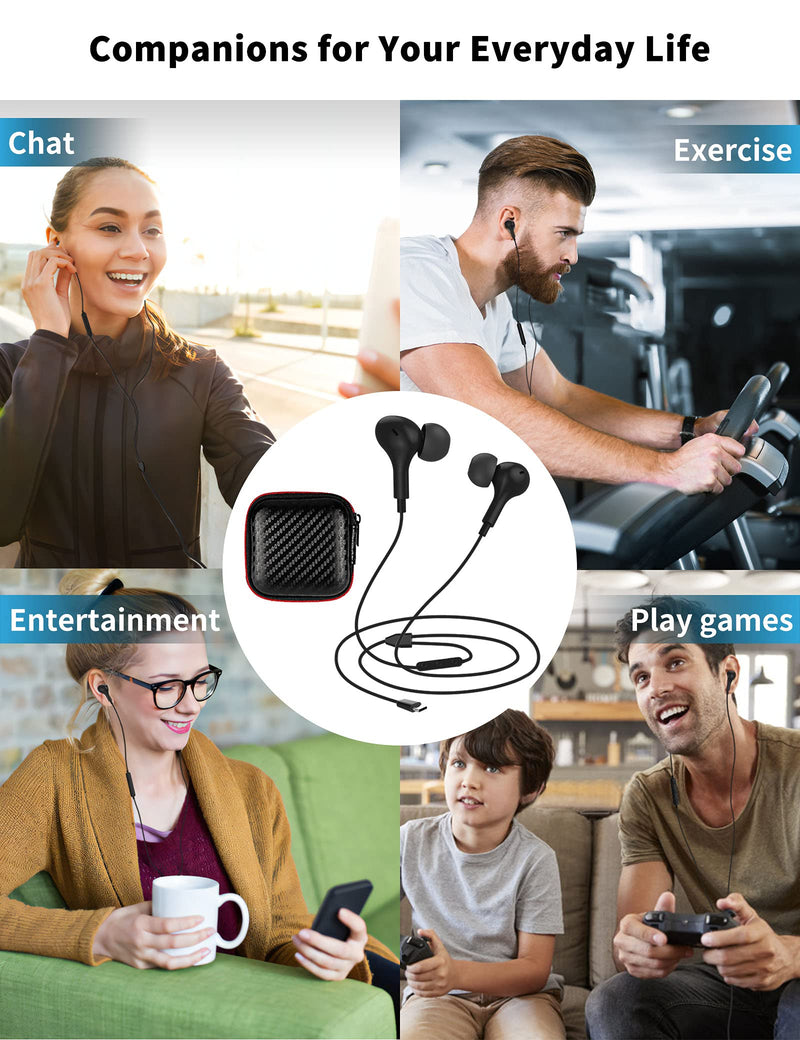 [Australia - AusPower] - USB C Headphone for Samsung S23 FE S22 S21 S20 A53 A54 Wired Earbuds Magnetic in-Ear Type C Earphone with Microphone Volume Control Bass Stereo Noise Canceling Black 