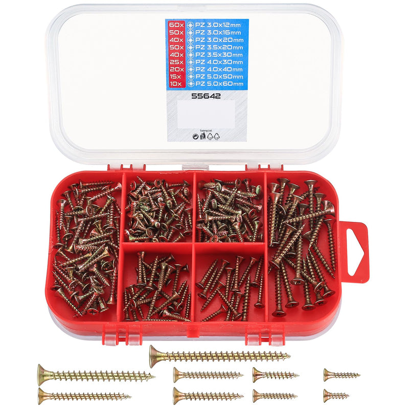 310 Pcs Wood Screws Assortment Kit, Flat Head Self Tapping Wood Screws, Drywall Cabinet Screws Fasteners with Bugle Head for Drywall, Ceiling, Wood - M3/M3.5/M4/M5 (310) 310