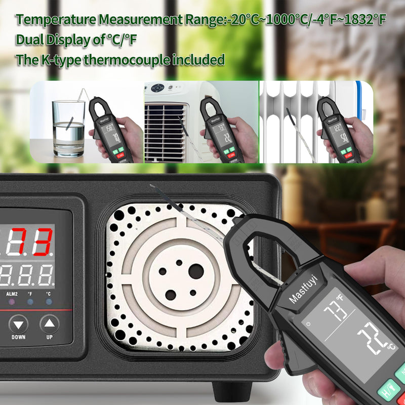 [Australia - AusPower] - Digital Clamp Meter Multimeter Tester T-RMS 6000 Counts, Auto-ranging Voltage Amp Tester with NCV Measures AC/DC Voltage, AC Current, Resistance, Capacitance, Frequency, Continuity, Live Wire FY372B 