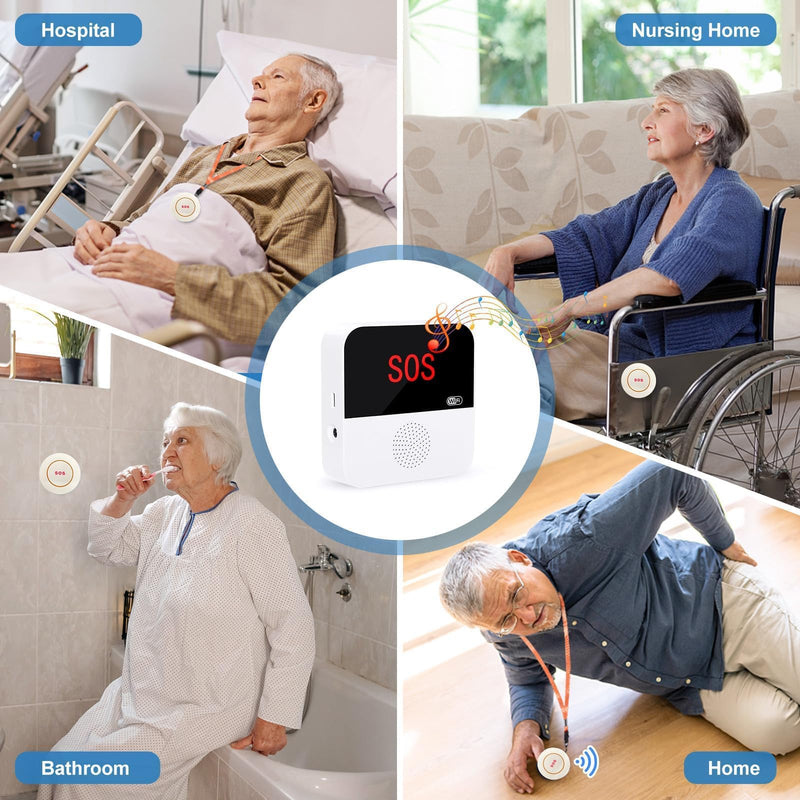 VOCA Wireless Personal Alarms & Pager for Elderly, Emergency Alarm, SOS Button, Panic Alarm, Nurse Call Bell, SOS System for Home/Personal, Caregiver Pager, Seniors, Patients, Disabled, 2.4G WiFi