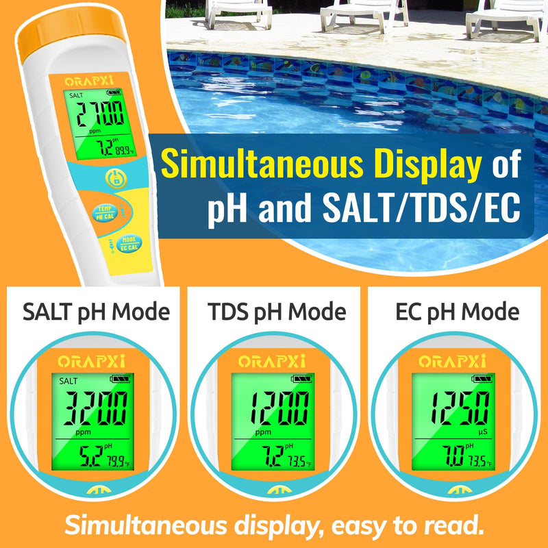 [Australia - AusPower] - pH Meter Salinity Tester for Saltwater Aquarium Simultaneous Display for Saltwater Aquarium Reef Tanks Koi Pond and Hydrogen Water Tester pH Meter for Drinking Water Accuracy Dissolved Hydrogen 