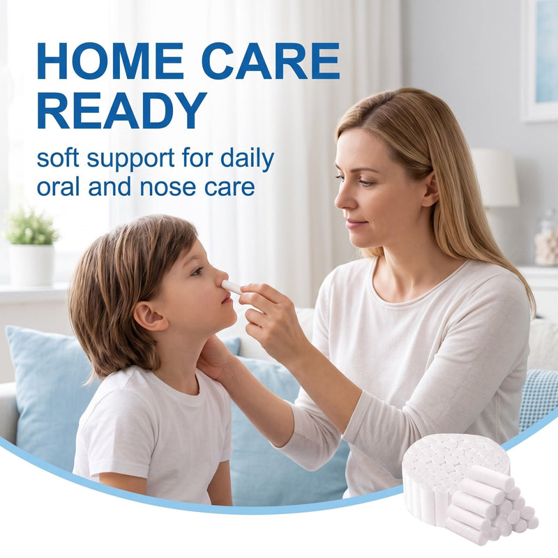 Pack of 50 Nosebleed Stoppers - Highly Absorbent Cotton Rolls Dentist & Nose Tamponade Made of Cotton, 1.0 x 3.8 cm, Hemostatic Cotton Wool for Children and Adults