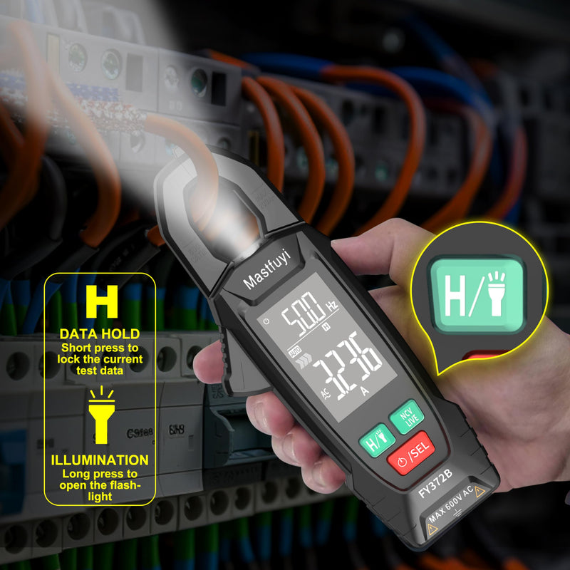 [Australia - AusPower] - Digital Clamp Meter Multimeter Tester T-RMS 6000 Counts, Auto-ranging Voltage Amp Tester with NCV Measures AC/DC Voltage, AC Current, Resistance, Capacitance, Frequency, Continuity, Live Wire FY372B 