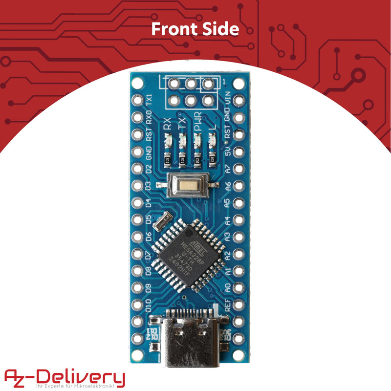 [Australia - AusPower] - AZDelivery 3 x AZ-Nano V3 Board Set with USB-C Connector | Atmega CH340 Chip Atmega328 CH340 | Compatible with Arduino, Arduino Pro Micro and Arduino Nano V3 | Includes E-Book 3x 
