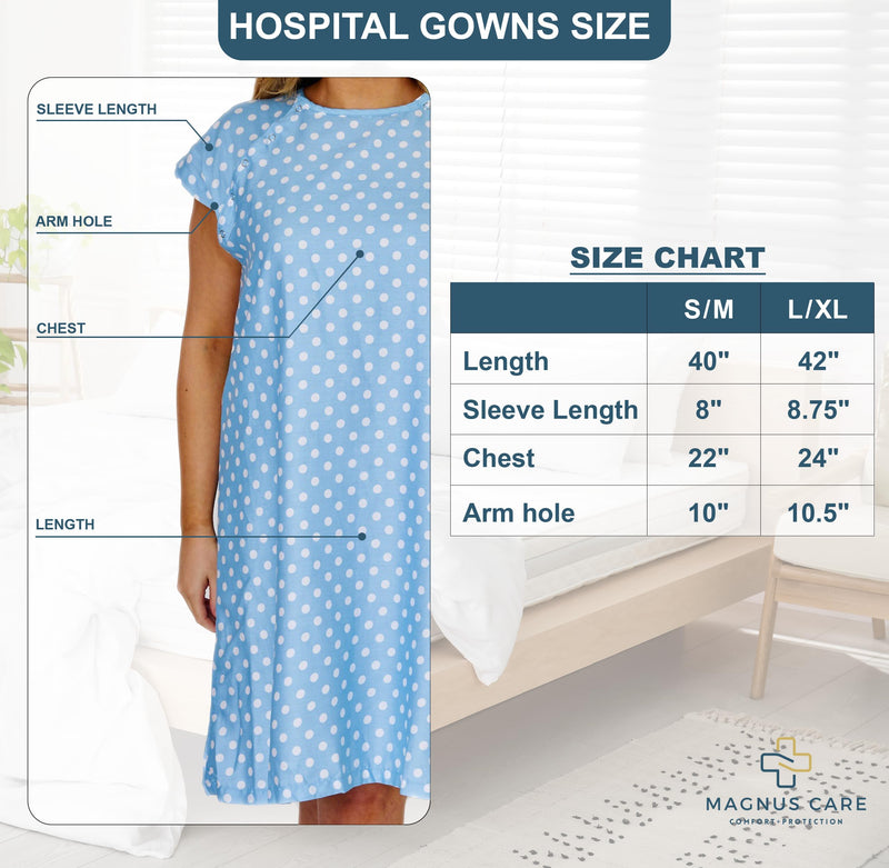 [Australia - AusPower] - Hospital Gown for Women Labor & Delivery, 100% Cotton Easy Snap Back Closure, Shoulder Snap Polkadot Patient Gown Large-X-Large Blue 