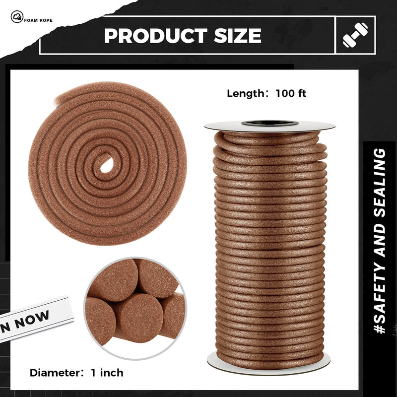 MotiMind 1 Inch x 100 ft Foam Backer Rod for Gaps Joints Concrete Crack Filler Caulk Saver Bulk Foam Backing Rod Concrete Filler Rope for Weather Stripping Door Seal(Brown) Brown