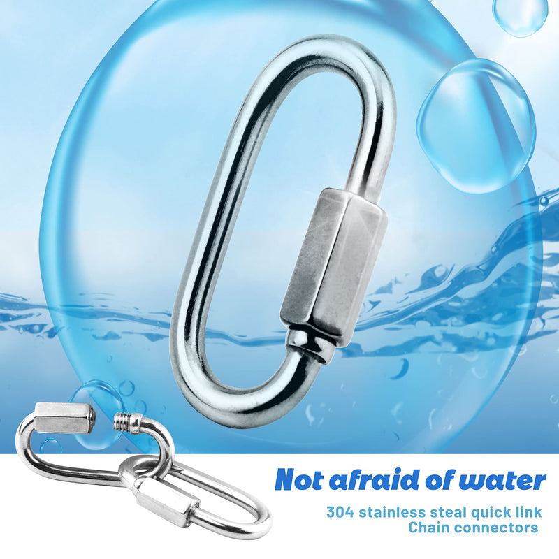 [Australia - AusPower] - 10 Pack 304 Stainless Steel M3.5 Chain Link, 1/8 Inch D Shape Locking Quick Chain Repair Links Pets Keychain for Outdoor Traveling Equipment 