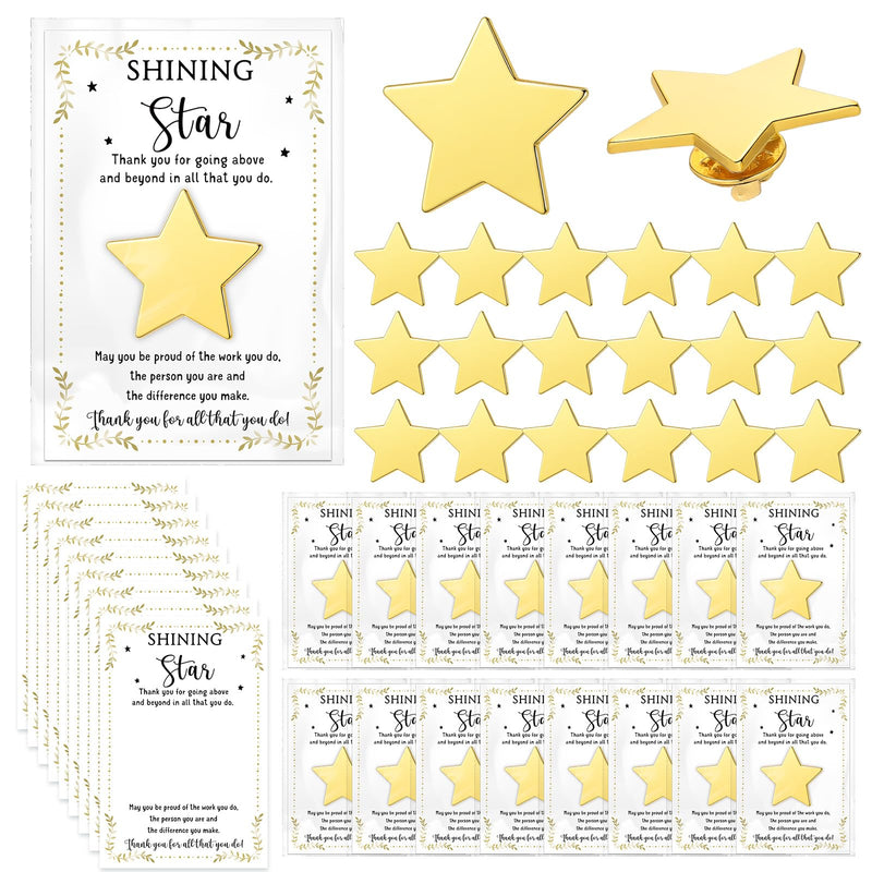 Golden Star Pins Gift Badge Lapel Pins with Inspirational Greeting Cards and Bag Thank You Gifts for Nurse Teacher Employee Team Volunteer 40