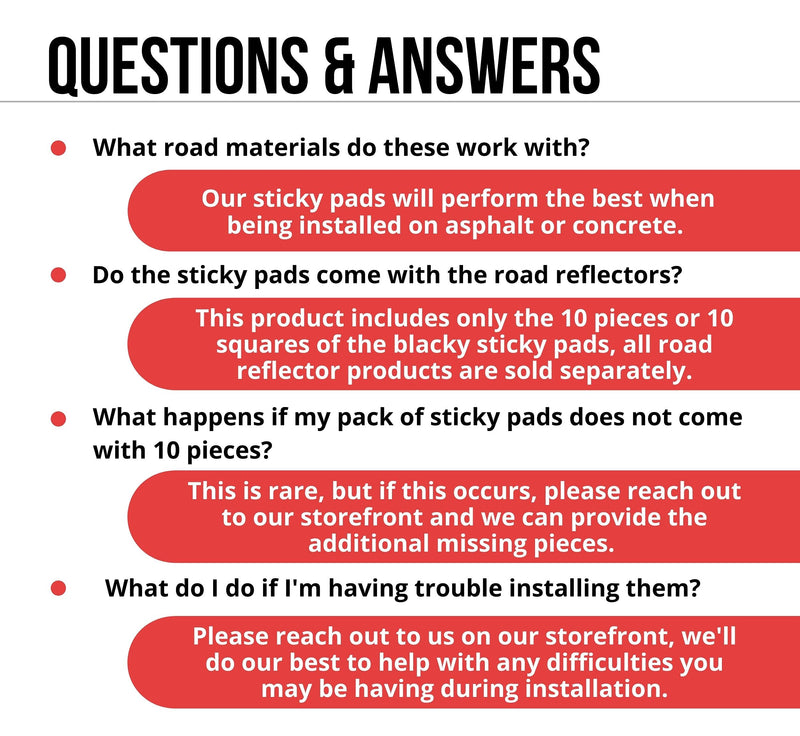 Adhesive Sticky Pads For Road Reflectors | Pack of 10 | 4 by 4 inch Butyl Pads | Sticks to Street, Pavement & Asphalt | Industrial Grade Glue for Reflector Markers (Reflective Studs Sold Separately)
