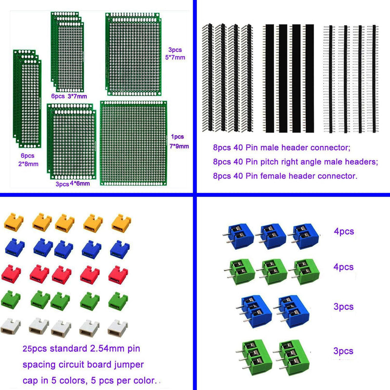 RUNCCI-YUN 82 Pieces PCB Board Kits Hole Grid Board Kit Double-Sided PCB Board PCB Board Prototype Double-Sided Circuit Boards for DIY Soldering, Compatible with Arduino Kit