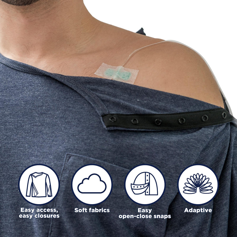 MAI We Care Post Shoulder Surgery Shirts for Men - Tear Away Recovery Apparel, Premium Chemotherapy Clothing Short Sleeve Large Blue