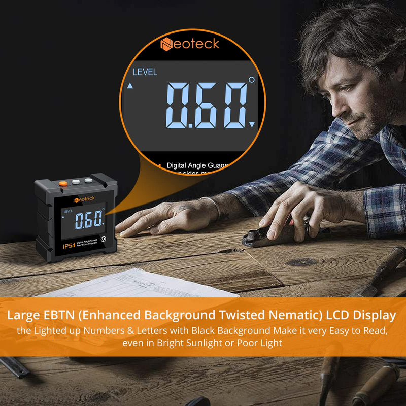 Neoteck Digital Level Box LCD Protractor IP54 Waterproof with All-Sided Magnetic Backlight Inclinometer for Woodworking, Construction, Automotive Maintenance Industry (Battery Included)