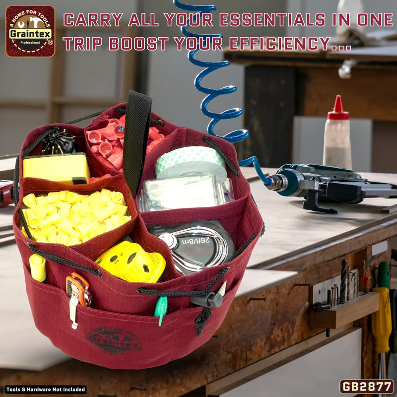 Graintex 18 Pockets Grab Bag Rip-stop Canvas Drawstring Closure, Small Part Organizer Pouch, Small Tools, Screws, Parts, Parachute Tool Bag for Efficient Storage - Burgundy