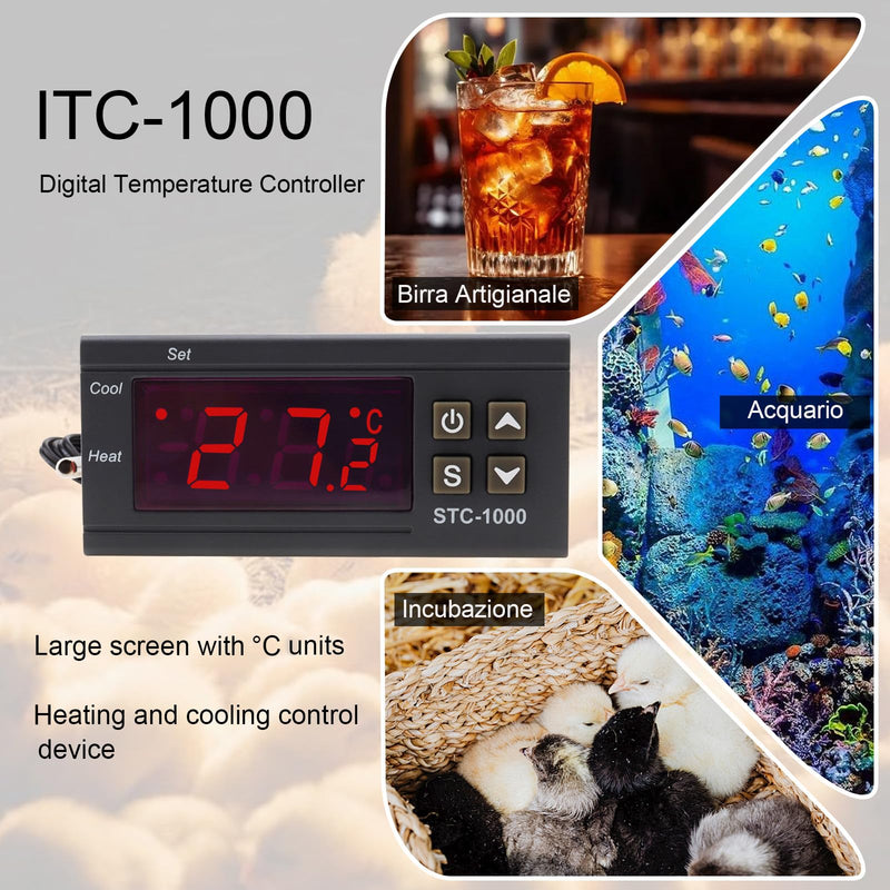 [Australia - AusPower] - STC-1000 Digital Temperature Controller DC 12V 10A Digital LED Temperature Controller with NTC Sensor Probe Heating Cooling Centigrade Thermostat 2 Relays Output 