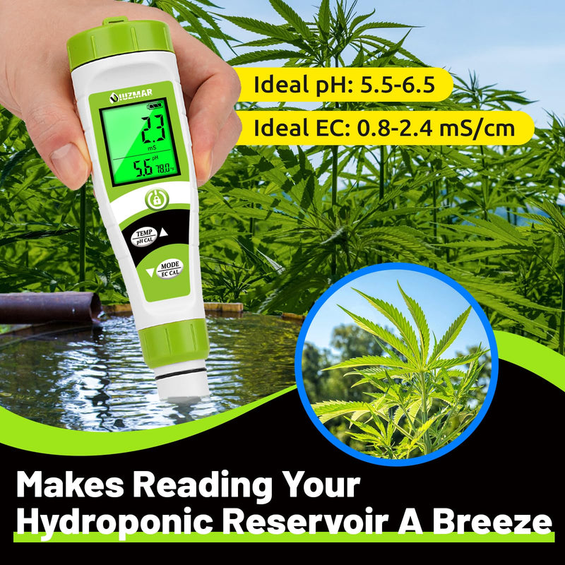 [Australia - AusPower] - UIUZAMR pH Meter for Hydroponics PPM EC Meter for Water Hydroponics Simultaneously Display Tester for Plant Nutrients pH Conductivity Meter for Reservoir Tank Hydroponic Water System 4 in 1 Tester with Solution 