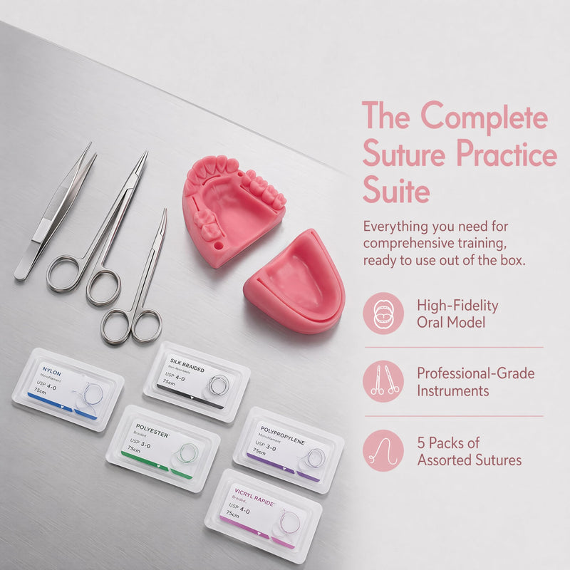 Dental Suture Practice Kit, YOUYA DENTAL Oral Suture Kit Suture Training with Bionic Oral Wound Gum Cutting & Gingival Suturing, 2 Silicone Suture Pads Modules Dental for School Students Dentist Oral suture kit-2 Suture Pads
